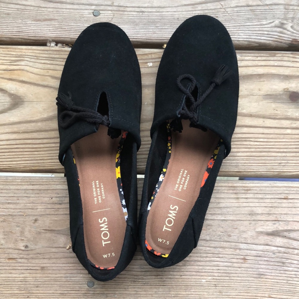 TOMS black suede loafers